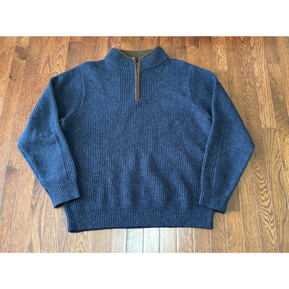 LL Bean Waterfowl Sweater Mens Large Navy Merino Lambswool 1/4 Zip 237808